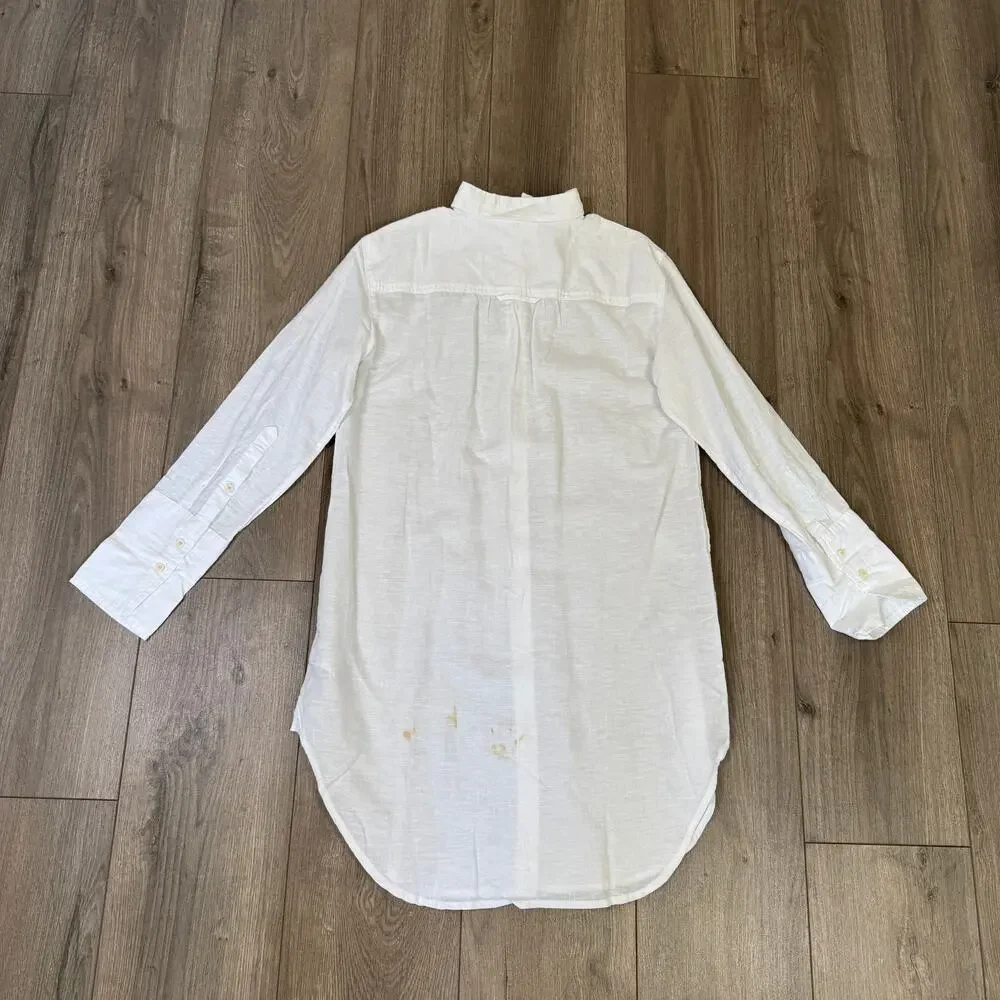 J.Crew Relaxed-Fit Beach Shirt 2XS White Swim Cover Up Linen Blend Long Sleeve